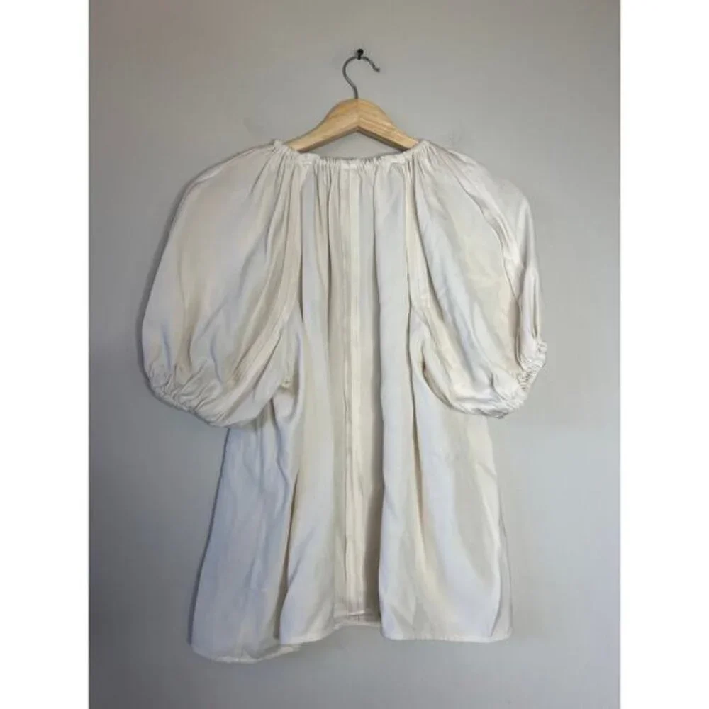 NEW ULLA JOHNSON Marcelena Short Puff Sleeves Top Light Beige Size: 0